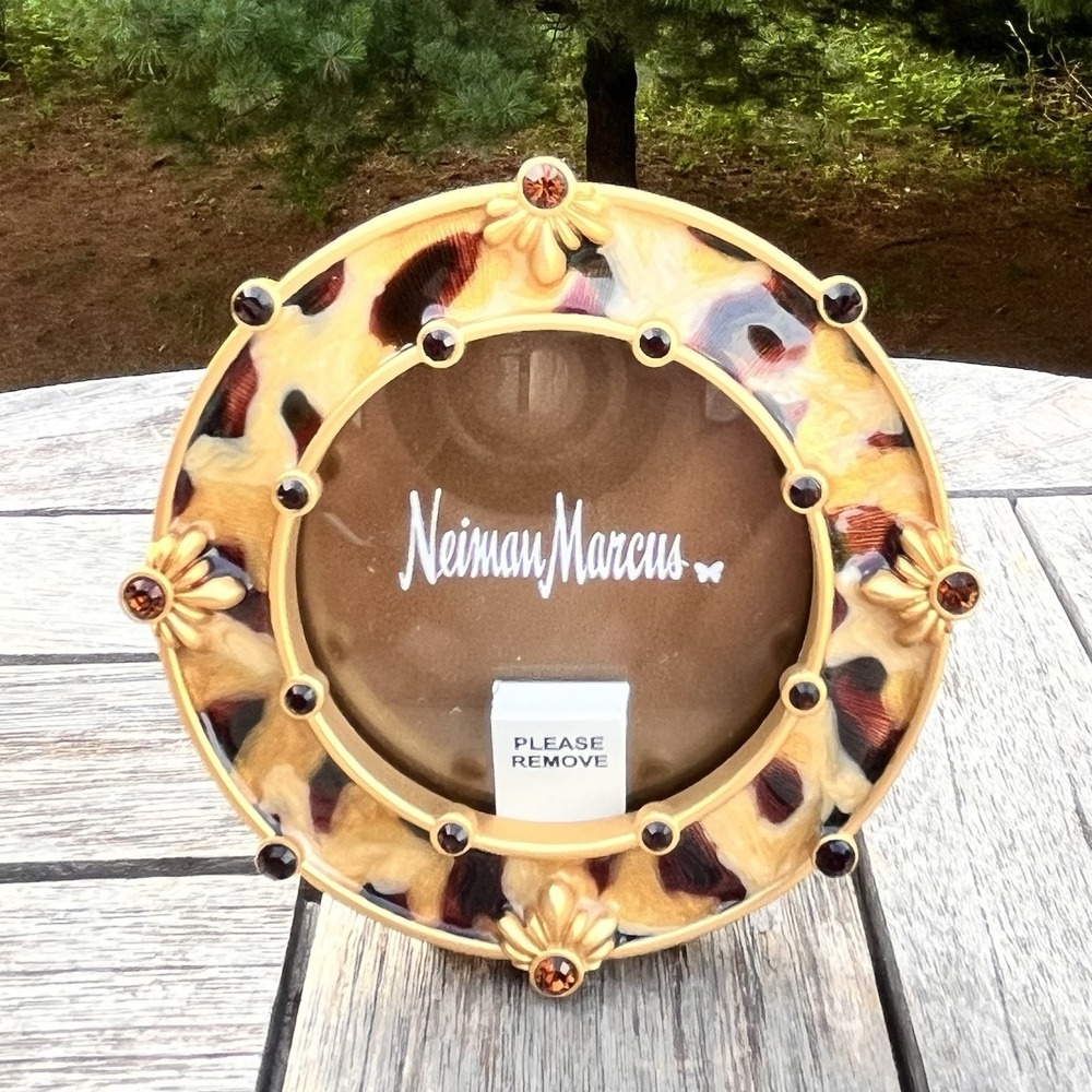 JAY STRONGWATER Picture Frame Animal Print 2" Round Swarovski Crystal & Enamel